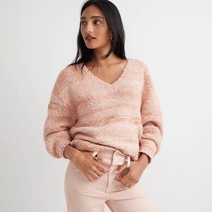 J.crew Puff Sleeve V-Neck Sweater In Space Dye Size M